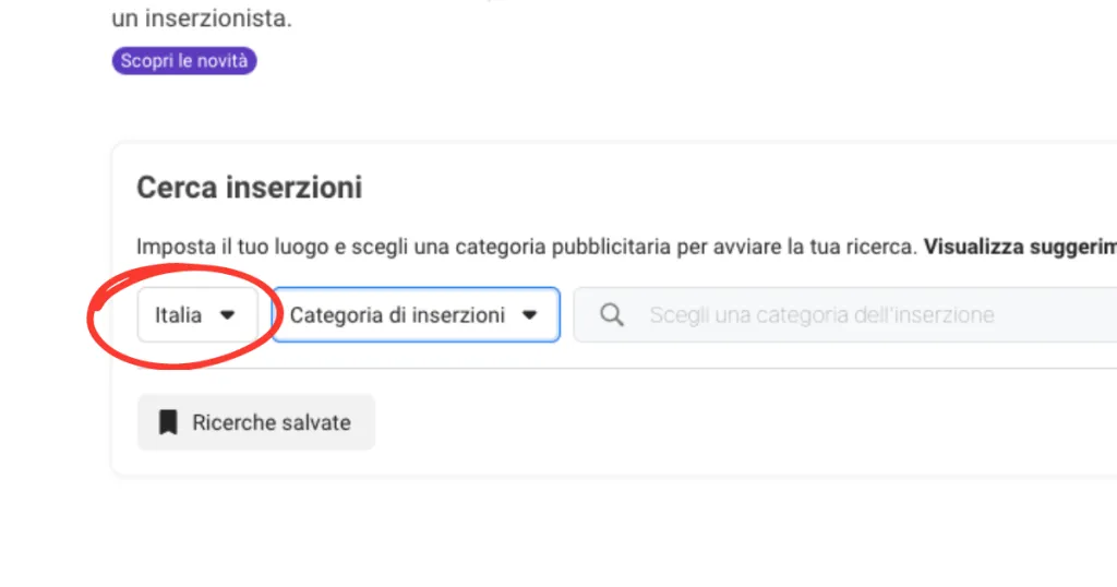 scelta del paese libreria inserzioni